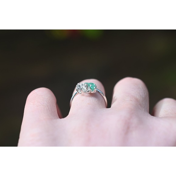 Natural Emerald Ring Raw Alternative Diamond Engagement Ring Rough Emerald - Picture 5 of 7
